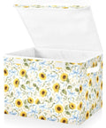Kick Butt Foldable Storage Bin With Lid And Handles Built From Heavy Duty 300D Oxford Fabric For Roomy Collapsible Organization Crate with floral design, 16.5 x 12.6 x 11.8 inch.