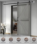 Top Tier Sliding Barn Door Measures 32 By 84 Inches In Striking Elephant Gray Solid Mdf Panel With Tough Waterproof Pvc Coat.