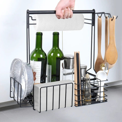 Outdoor Grill Caddy With Paper Towel Holder And Utensil Organizer, Large Capacity Barbecue Caddy With Napkin And Plate Holders