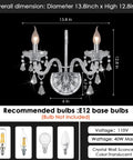 Elegant Crystal Wall Sconce Candles Set Of 2 For Living Room Bath Entryway Hallway Hardwired Classic Wall Lights With Glam Crystal Accents