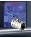 Heavy Duty Stainless Steel Ball Valve For Plumbing Lines Features A Crank Style Handle, 3/4 inch size with a blue handle.