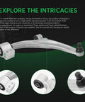 10-Piece Front Suspension Overhaul Kit Including Reinforced Control Arms Ball Joints Stabilizer Links And Tie Rod Ends, close-up of control arm details.