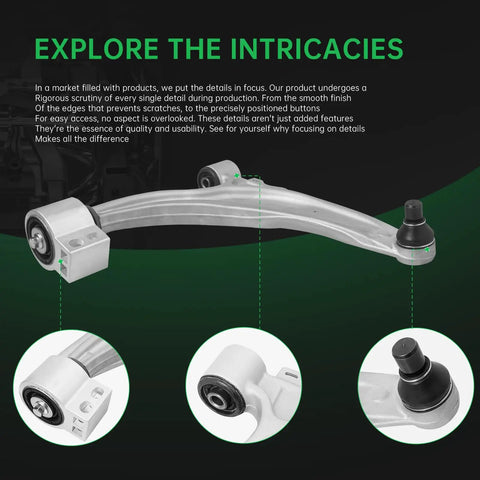 10-Piece Front Suspension Overhaul Kit Including Reinforced Control Arms Ball Joints Stabilizer Links And Tie Rod Ends, close-up of control arm details.
