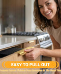 Woman using Heavy Duty 10 Pack Edge Finger Pulls For Cabinets Sleek Concealed Drawer Hardware in kitchen.