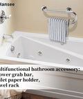 Built Tough 16 Inch Toilet Grab Bar Featuring Hefty Knurled Grip And Convenient Towel Hook For Senior Bathroom Safety And Dependable Standing Support Rust Resistant Stainless Steel Handrail with towel.