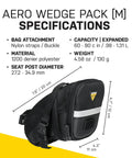 Aero Wedge Saddle Pack With Quick Clip Strap Mount For Bikes, Medium, Black, Weatherproof 1200 Denier Cordura With Dupont Coating