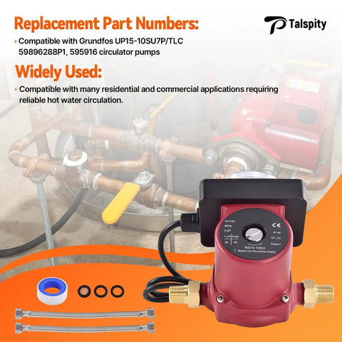 Reliable Hot Water Recirculation Pump Replacement Featuring A Smooth 1/25 Hp 115 Volt Motor with visible connections and parts.