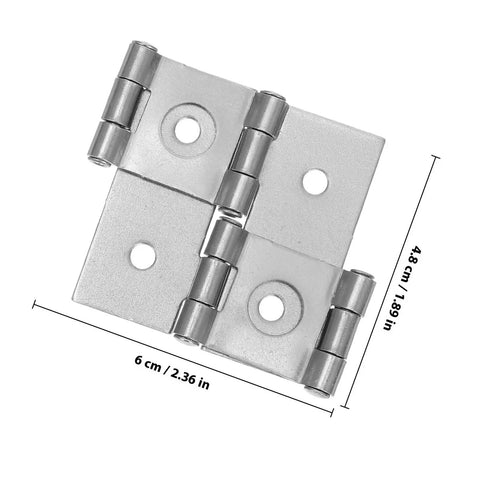 Heavy Duty 4 Pack Double Swing Door Hinges For Furniture And Screens In Silver Iron, 25mm Hole Spacing, displayed with dimensions