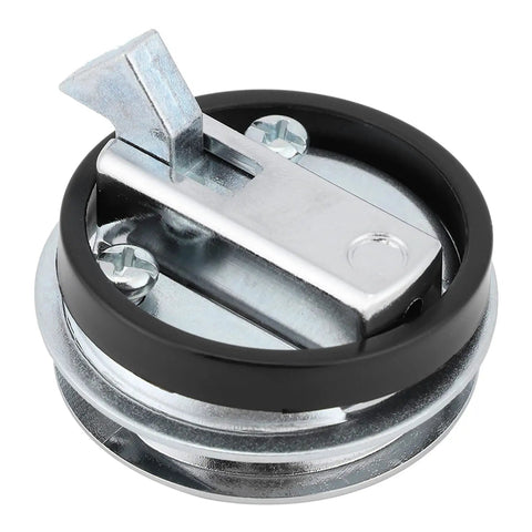 Hardcore 316 Stainless Steel Flush Marine Hatch Latch With Mirror Polished Slam Lock Pull Ring detail view showing mechanism and rubber seal.