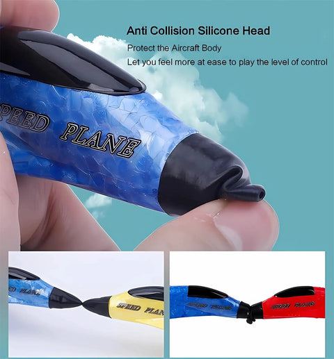Close-up of anti-collision silicone head on Remote Control Airplane Toy With Lights And USB Rechargeable Battery Drop Resistant Foam RC Plane Glider in Fighter Jet Style.