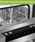 No Sweat Portable Dishwasher In Brushed Platinum Steel Compact Countertop Appliance featuring electronic controls and LED display.