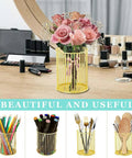 Gold Metal Two Pack Sticky Note Holder And Pen Holder Set, Circle And Square Desk Organizer For Home Office