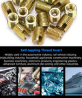 Self Tapping Thread Inserts Kit For Auto And Furniture Repairs Heavy Duty Pro Grade Carbon Steel With Yellow Zinc Finish Inner M2 x 0.4 And Outer M4.5 x 0.5 Threads 6mm Length 20 Piece Pack For Restoring Damaged Threads., gold self-tapping thread inserts pack