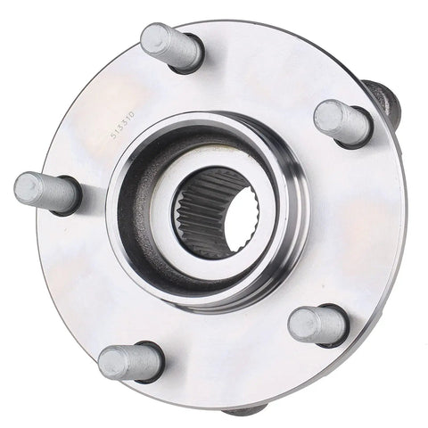 Built To Handle Daily Driver Grunt While Keeping Things Smooth As Silk This Heavy Duty Front Wheel Hub And Bearing Assembly Replacement Fits Nissan Murano And Quest Five Lug Models, view showing five lug steel hub.