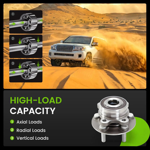 Road Ready 5 Lug Front Rear Wheel Bearing And Hub Assembly Set With Built In Abs Sensor For Ford Edge showcasing high-load capacity features.