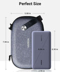 Rugged Hardshell Tech Organizer Travel Case Packs All Your Fresh Gadgets Square With Nifty Double Layer Pouch For Cables Chargers And Memory Cards In Sleek Space Grey, dimensions shown.