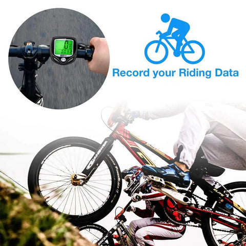 Cyclist using Wireless Bike Speedometer And Cycle Computer With LCD Display, Waterproof Bicycle Odometer Tracks Current Speed