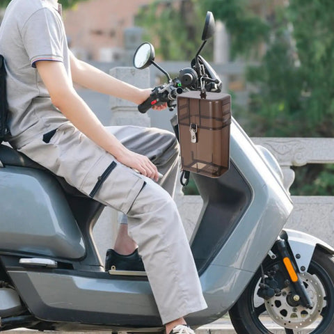 Tough As Nails Universal Electric Vehicle Charger Cover Featuring Waterproof Connector Housing And Smart Thermal Venting For Reliable Outdoor Plug And Port Protection mounted on a scooter.