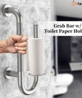 Built Tough 16 Inch Toilet Grab Bar Featuring Hefty Knurled Grip And Convenient Towel Hook for easy bathroom support.