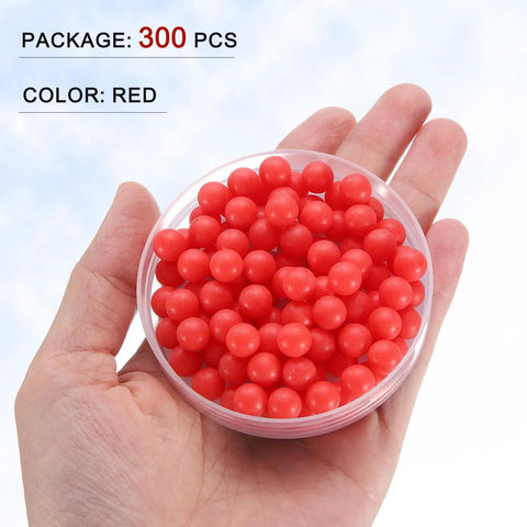 300 Pieces Polypropylene Plastic Bearing Balls 8mm G2 Precision Grade Red Frosted Surface shown in hand for DIY projects.