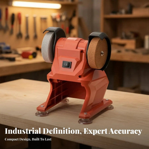21V Cordless Bench Honing Tool Features a Wicked Stable Mini Grinding Station with Suction Feet for Rock Solid Performance on workbench.