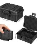 Portable Plastic Toolbox With Carry Handle And Locking Lid For Small Hand Tools Storage Organizer Durable Hard Case Weather Resistant Gear Hauler Built For No Sweat Hauling Anywhere shown from multiple angles with dimensions.