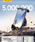 Heavy Duty Motorcycle Mount and Bike Phone Holder with One Hand Lock That Eats up Bumps, shown mounted with a phone.