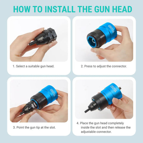 How to install the Badass Rivet Nut Drill Adapter For Standard Electric Drills, featuring hands demonstrating each step.