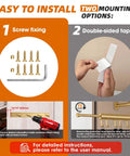 Installation instructions for Knockout Twelve Inch Retractable Closet Pull Out Rod featuring screw fixing and double-sided tape options.