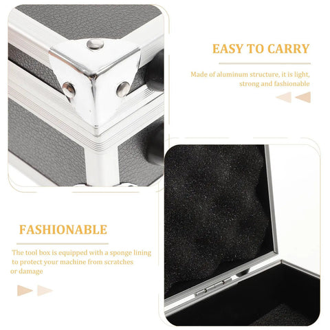 Close-up of Kickass Aluminum Toolbox Carrying Case With Grip Handle showing aluminum corners and sponge lining interior.