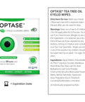 OPTASE TTO Eyelid Cleansing Wipes package, 20-count, individually wrapped tea tree oil wipes, preservative-free