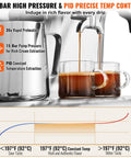 Solid Semi Automatic Espresso Machine With Built In Grinder And Large Hopper pouring rich coffee into clear cups with PID control.