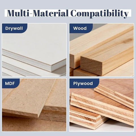 Multi-material compatibility showcasing drywall, wood, MDF, and plywood for versatile usage with Top Shelf Heavy Duty 3000 Piece Bulk Pack Size Six By Three Quarters Inch Drywall Screws.