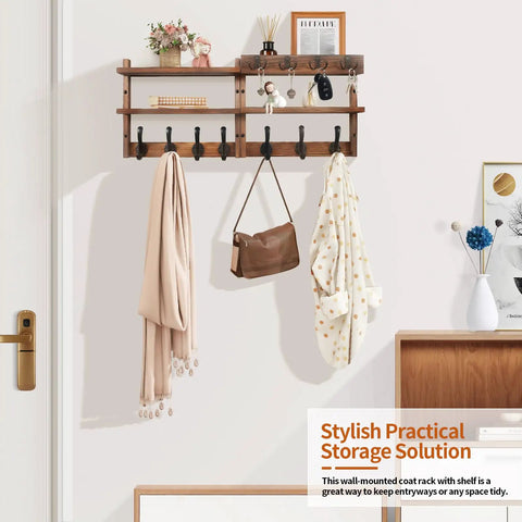 Two In One Wall Mount Coat Rack With Shelf And Key Mail Organizer 29 Inch Long Entryway Hanger With 11 Hooks On Bottom