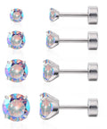 Legit Hella Comfortable Titanium Flat Back Screw On Stud Earrings For Men And Women, set of four pairs with cz stones.
