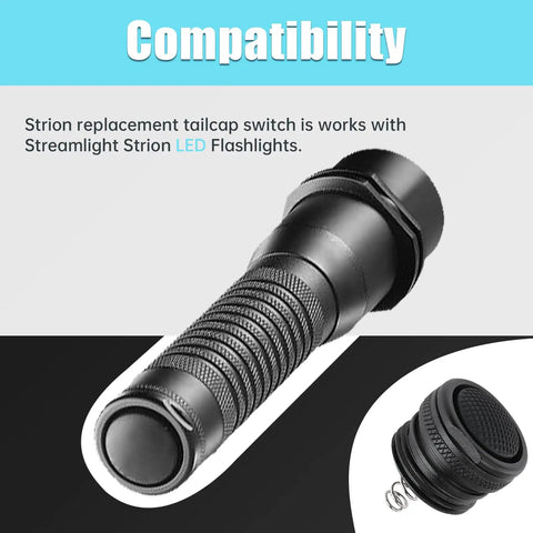 Strion Tail Cap Replacement Button End Click Switch for LED Flashlight, aluminum tail end cap, compatible with Strion models.