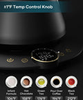 Gooseneck Electric Kettle With Precise Temperature Control Within One Degree Fahrenheit displaying temperature settings on control panel.
