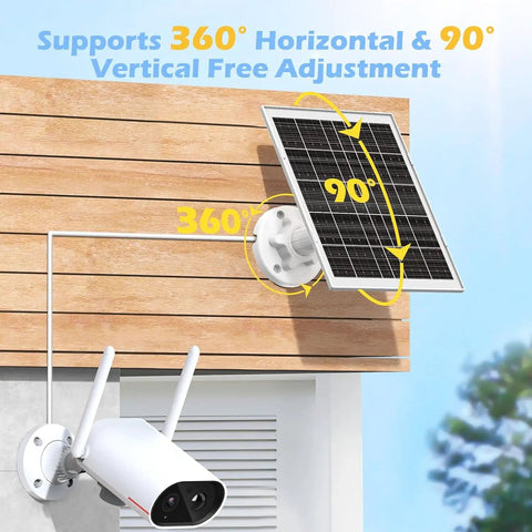 Rock Solid 8W Solar Panel Charger For Outdoor Security Cameras with adjustable angle installation and wireless camera.