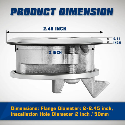 Product dimensions for Tough As Nails Marine Slam Latch Handles 316 Stainless Steel Flush Deck Hatch Locks with measurements.