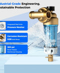 Reusable Spin Down Sediment Water Filter 100 Micron With Built In Housing Scraper, 360 Degree Rotatable Head, Pressure Gauge