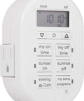Smooth Operator Indoor Plug In Digital Timer With Two Grounded Outlets And Sunsmart Sunrise Sunset Tracking For Zero Hassle Weekly Scheduling Slick White Build with LCD and buttons