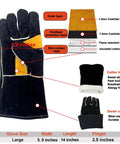 Diagram of 14 Inch Heavy Duty Leather Welding Gloves With Soft Lining, 932 F Heat Resistant Mitts, detailed material layers