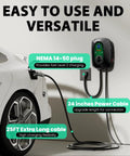 Rock Solid Level 2 EV Charger 40 Amp Wall Mounted J1772 Station With Nema 14-50 Adapter 9.6Kw Smart Schedule Charging connected to a vehicle.
