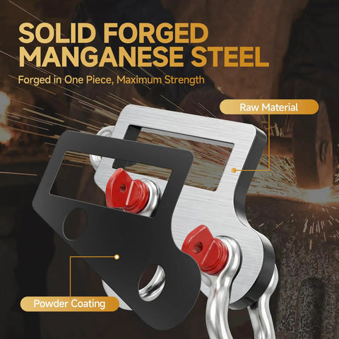 Close-up of Heavy Duty Forklift Lifting Hook With Side Shackle Holes 6800 Lbs, solid forged manganese steel with safety latch.