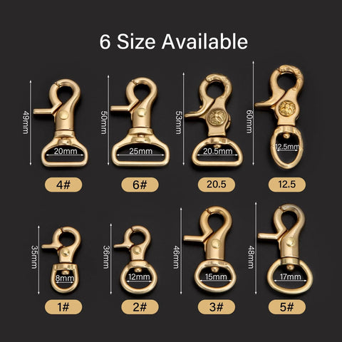 8-pack solid brass trigger snap lobster clasps in 6 sizes for straps, bags, leathercraft