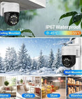 Total Game Changer 8MP 4K POE PTZ Security Camera Surveillance Kit mounted on ceiling with rain, showcasing waterproof design.