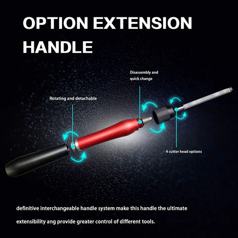 Tungsten Carbide Wood Lathe Turning Tools Set With Quick Replacement Bits showing a rotating and detachable extension handle