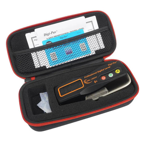 Hardcore Pro Dual Axis Digital Precision Level With Bluetooth Data Sync Nist Certified Accuracy And Knockout Steel Build For Serious Crews And Weekend Warriors inside protective case with manuals.