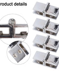 Rock Solid Four Piece Shower Glass Door Hinges With 180 Degree Double Sided Clamp Fit 5mm To 8mm Glass with close-up details.