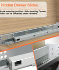 4 Pair 15 Inch Undermount Soft Close Drawer Slides With Full Extension Concealed Bottom Mount showing screw mounting positions.